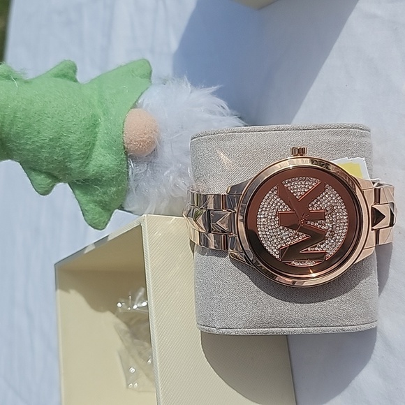 MICHAEL KORS ROSE GOLD RUNWAY MERCER RHINESTONE BEZEL 44mm QUARTZ WATCH - Picture 4 of 4